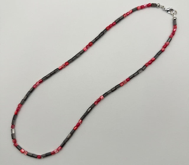 Gray and Red Shell Necklace