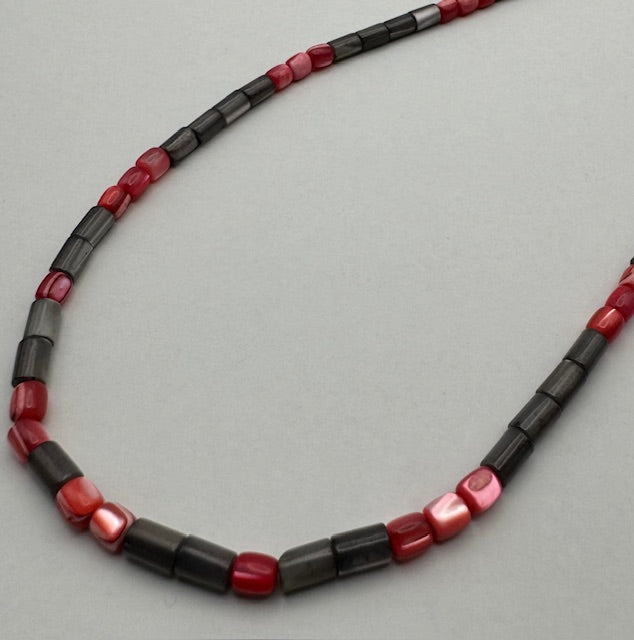Gray and Red Shell Necklace