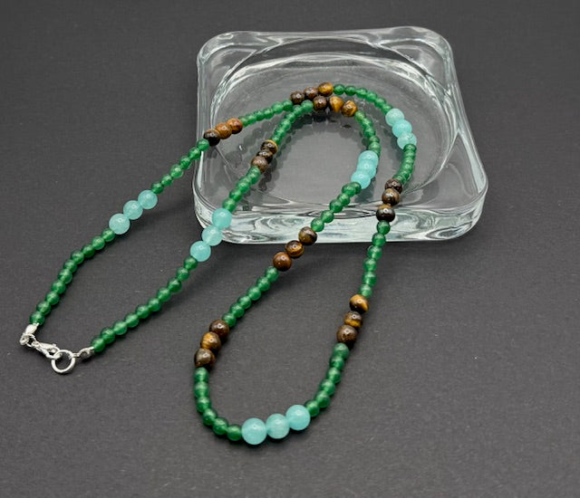 Green Aventurine, Tiger Eye, Jade Bead Necklace