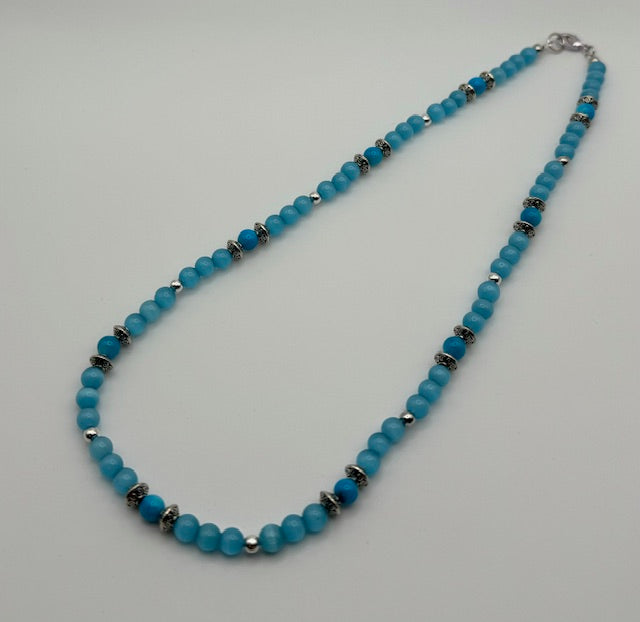 Light Blue Cats Eyed Beaded Necklace