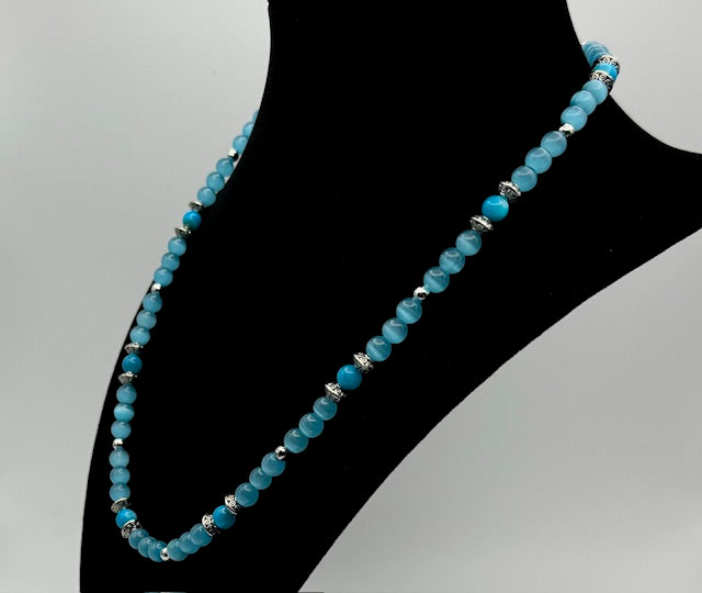 Light Blue Cats Eyed Beaded Necklace