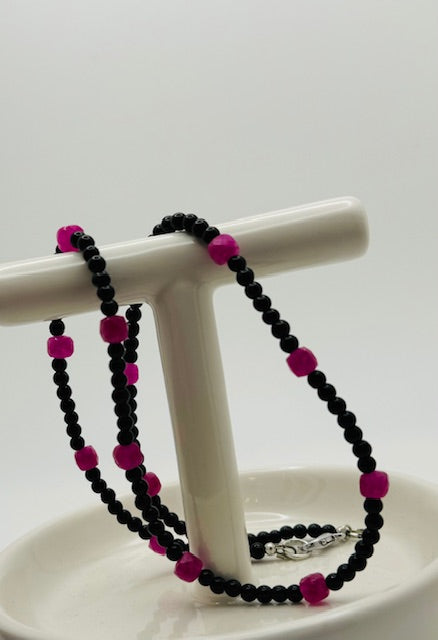 Black Jasper & Magenta Jade Necklace