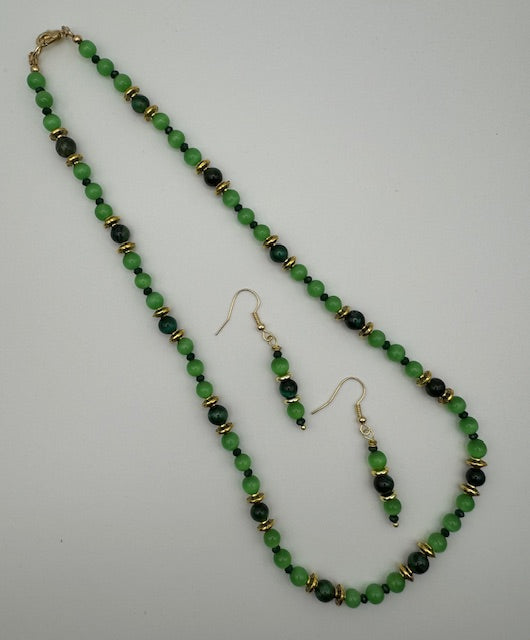 Green Cats Eye Necklace and Earring Set