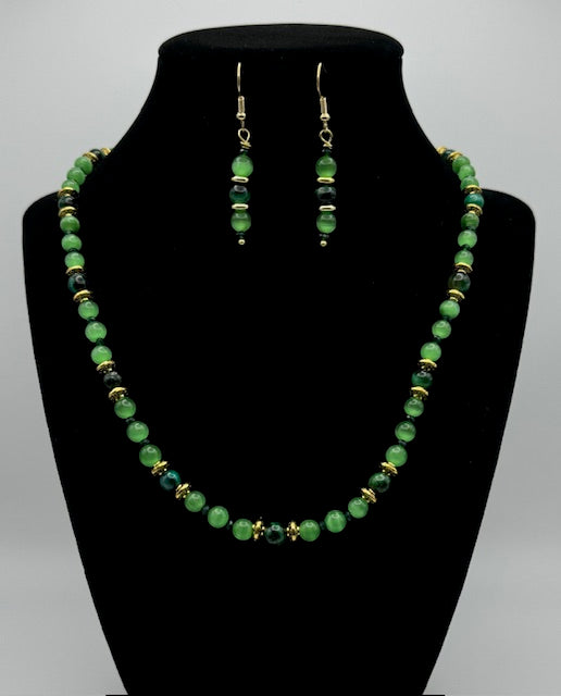Green Cats Eye Necklace and Earring Set