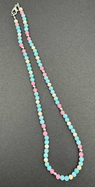 Rose Pink & Blue Jade Necklace