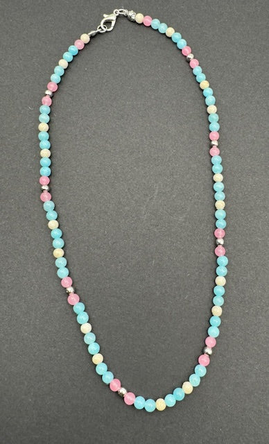 Rose Pink & Blue Jade Necklace
