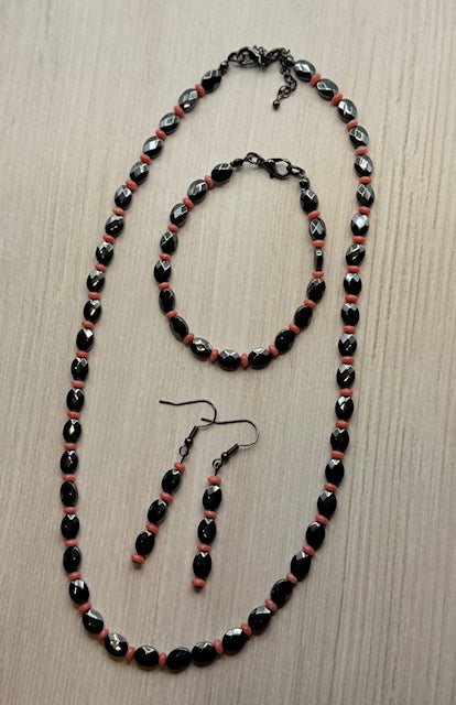 Natural Gray Hematite Necklace, Bracelet & Earrings Set