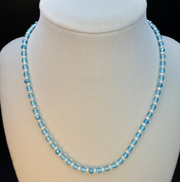 Light Blue Chrystal & Seashell Beaded Necklace