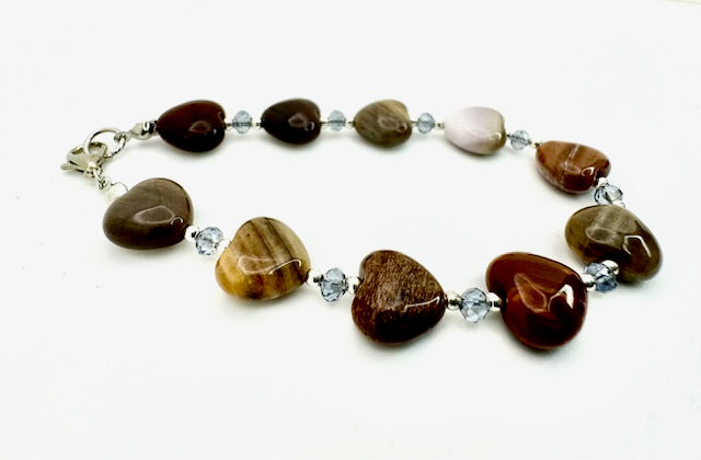 Heart Shape Petrified Wood Stone with Purple Crystals
