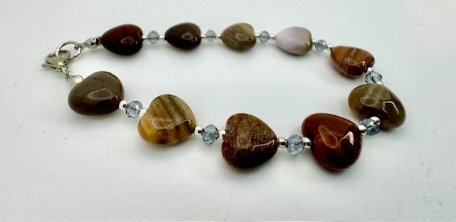 Heart Shape Petrified Wood Stone with Purple Crystals