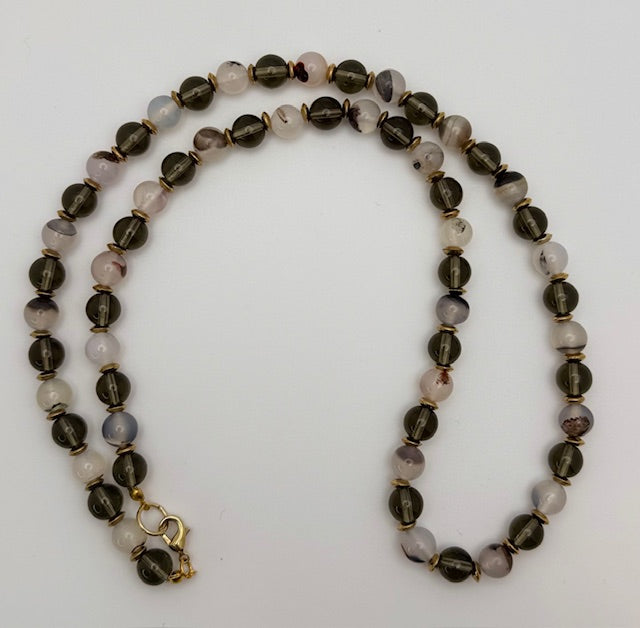 White Agate with Smoky Quartz Necklace & Bracelet Set