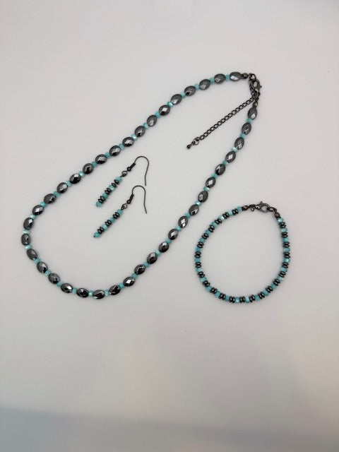 Grey Hematite Necklace Set
