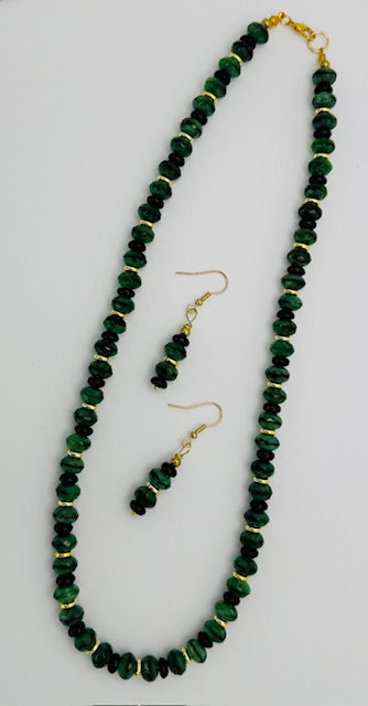 Green Marbled & Black Onyx Necklace Set
