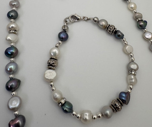White, Blue & Grey Culture Pearl Necklace Set