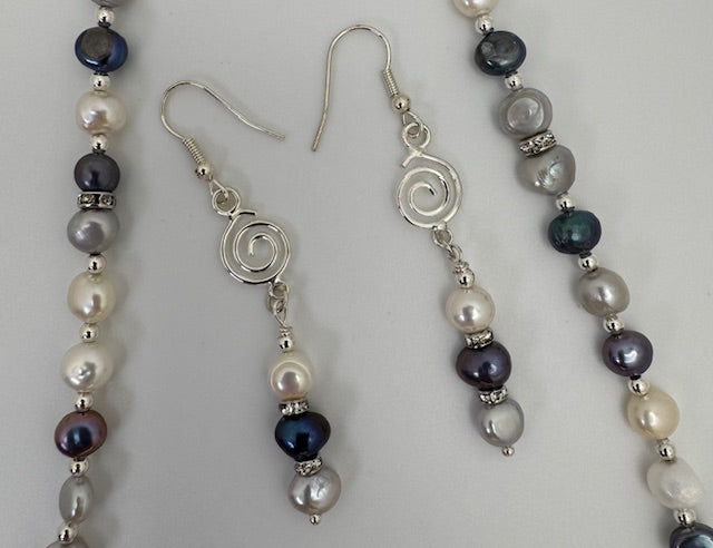 White, Blue & Grey Culture Pearl Necklace Set