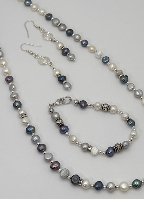 White, Blue & Grey Culture Pearl Necklace Set