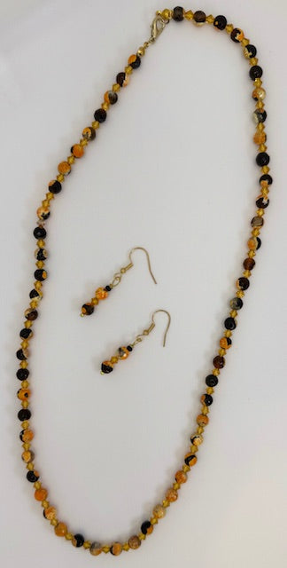 Orange Bumble Bee Jasper Necklace & Earrings