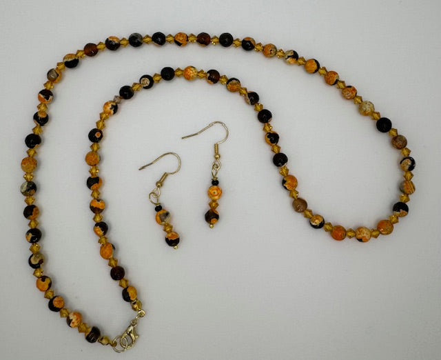 Orange Bumble Bee Jasper Necklace & Earrings
