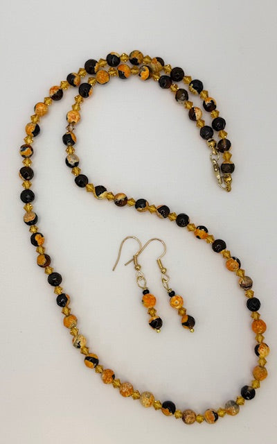 Orange Bumble Bee Jasper Necklace & Earrings