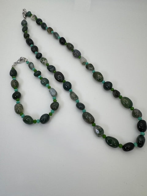Moss Agate Necklace & Bracelet Set