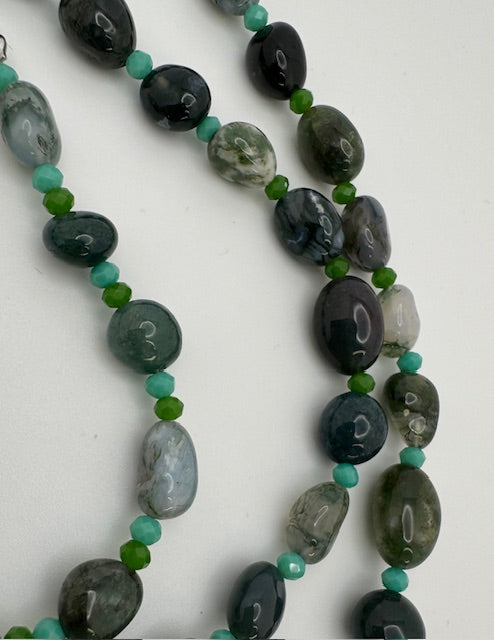 Moss Agate Necklace & Bracelet Set