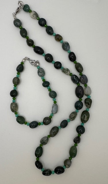 Moss Agate Necklace & Bracelet Set