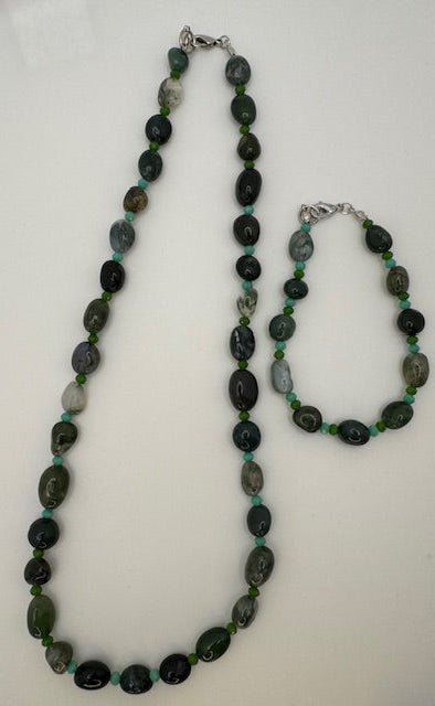 Moss Agate Necklace & Bracelet Set