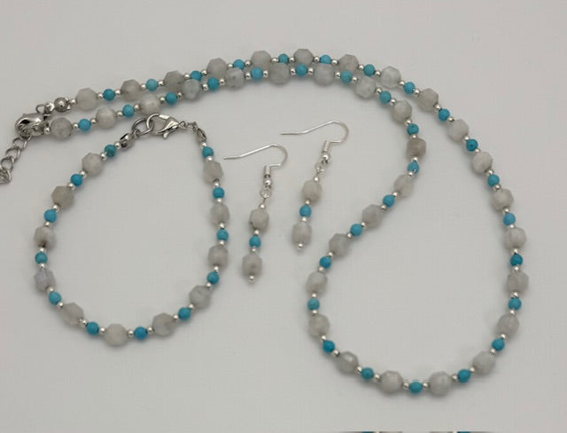 Moonstone with Blue Turquoise Necklace Set