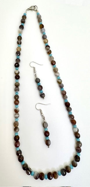 Botswana faceted Agate Necklace & Earrings Set