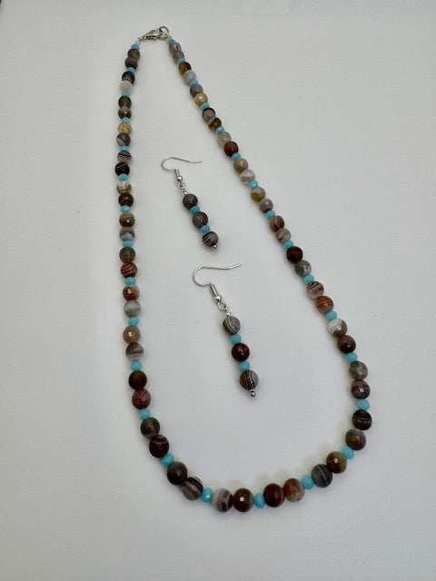 Botswana faceted Agate Necklace & Earrings Set
