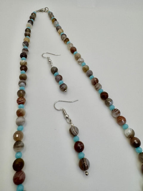 Botswana faceted Agate Necklace & Earrings Set