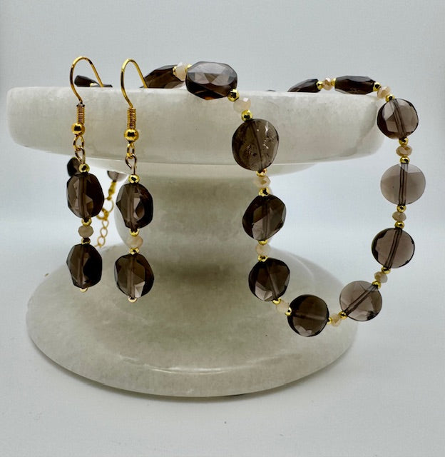 Natural Ice Obsidian Necklace & Earrings set
