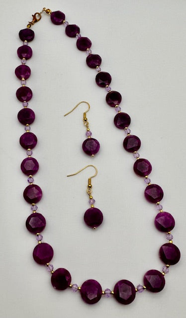 Dyed Jade in Lepidolite color Necklace & Earring Set