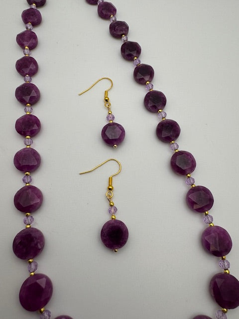 Dyed Jade in Lepidolite color Necklace & Earring Set