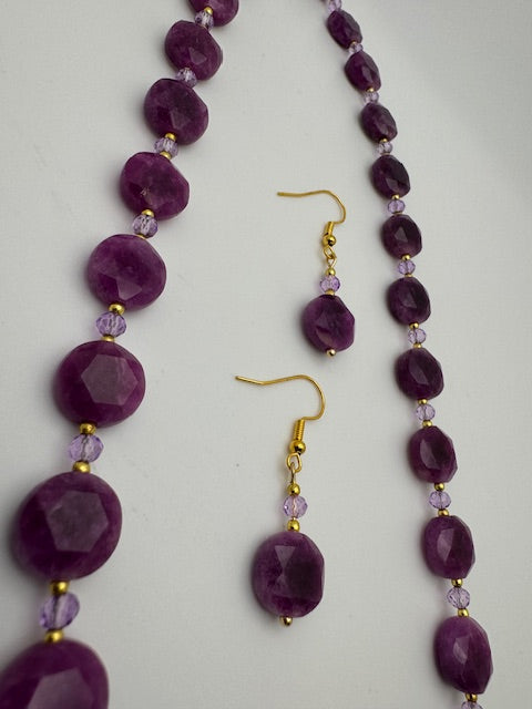 Dyed Jade in Lepidolite color Necklace & Earring Set