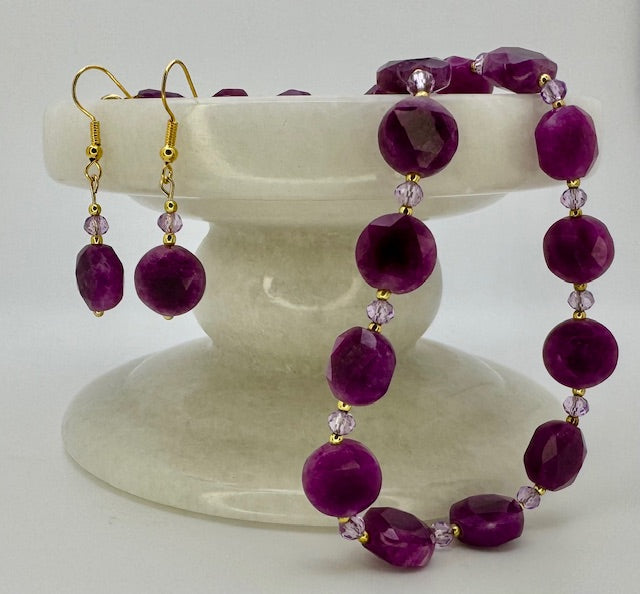 Dyed Jade in Lepidolite color Necklace & Earring Set