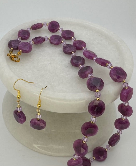 Dyed Jade in Lepidolite color Necklace & Earring Set