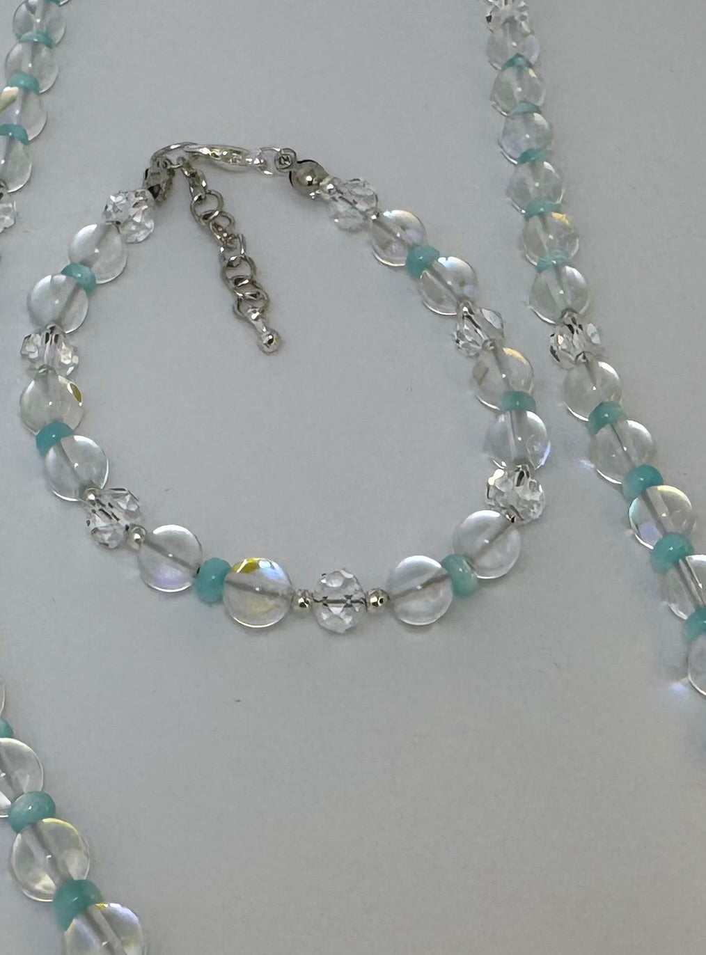 Clear Mystic Mermaid Glass with Light Blue MOP Shell Necklace Set