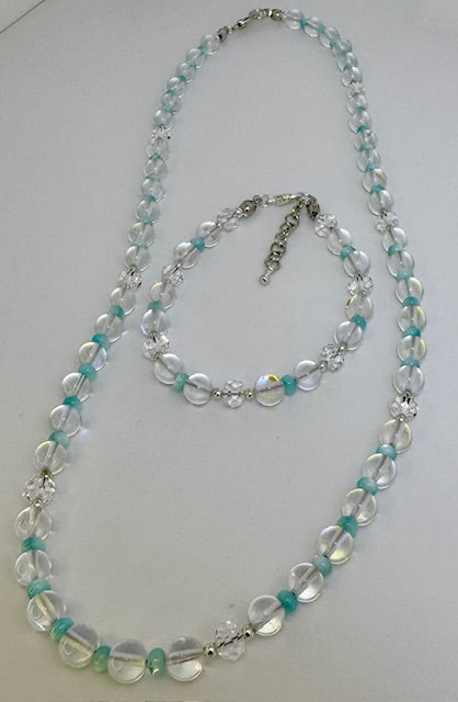 Clear Mystic Mermaid Glass with Light Blue MOP Shell Necklace Set