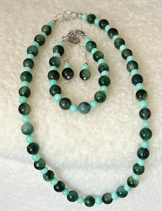 Jade Necklace, Bracelet, Earring Set