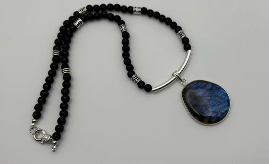 Black Jasper w/ Labradorite Pendent