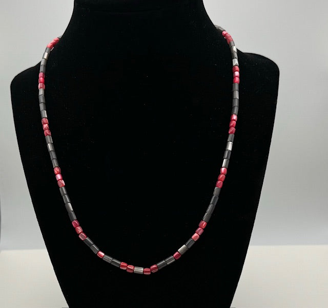Gray and Red Shell Necklace