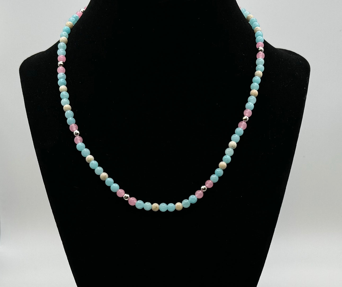 Rose Pink & Blue Jade Necklace
