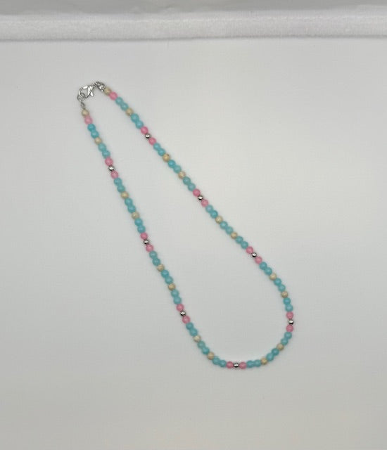 Rose Pink & Blue Jade Necklace