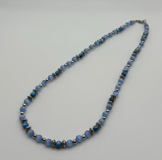 Blue Cat-Eyed beaded Necklace