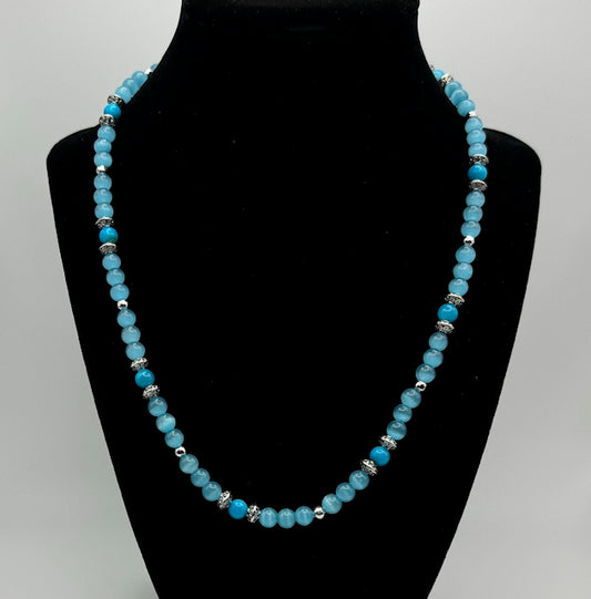 Light Blue Cats Eyed Beaded Necklace