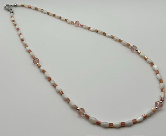 White & Pink Shel Necklace