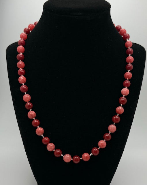 Red Jade & Chalcedony knot chain Necklace