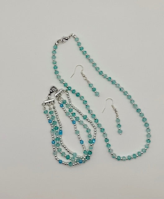 Aqua Marine Necklace Bracelet & Earrings set