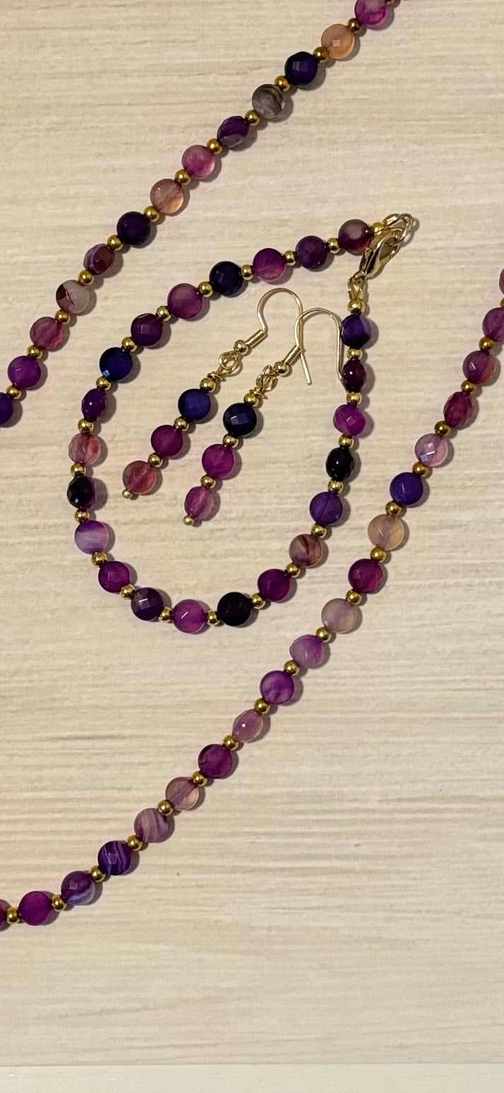 Agates in Purple Necklace Bracelet & Earrings Set